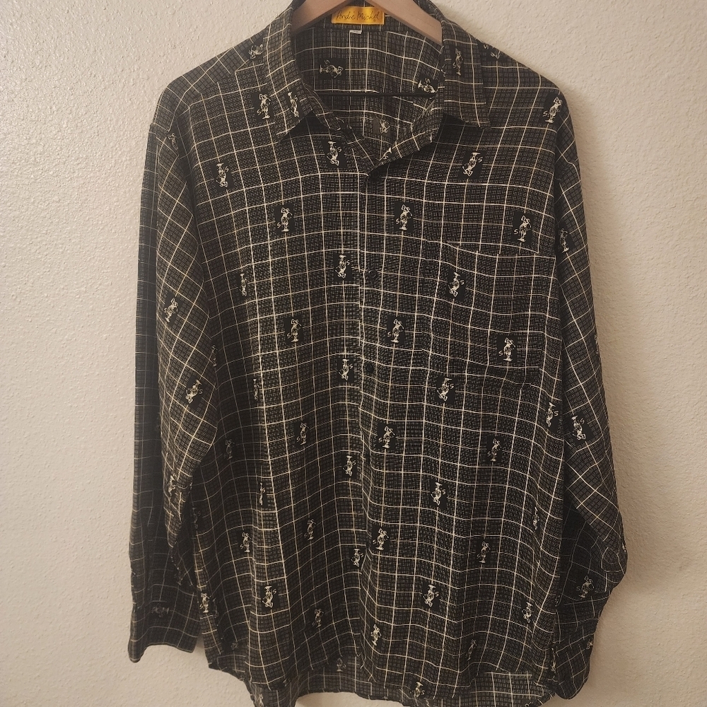 Vintage Andre Michel Black/White Longsleeve Golf Button Down Shirt Mens XL
